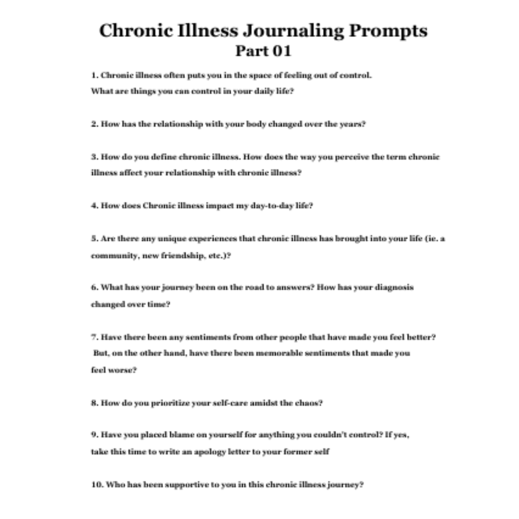 Chronic Illness Reflection Journal Prompts Bundle