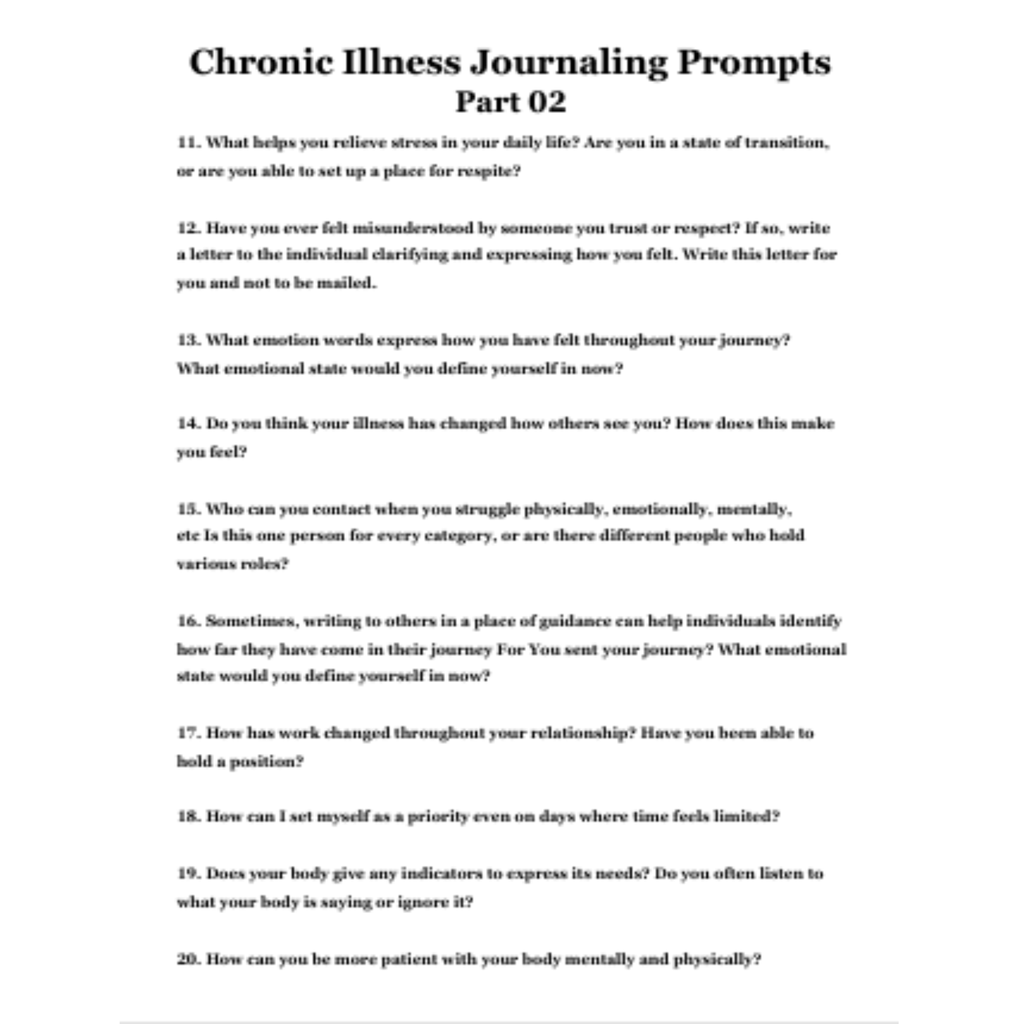 Chronic Illness Reflection Journal Prompts Bundle