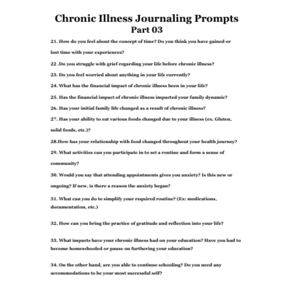 Chronic Illness Reflection Journal Prompts Bundle