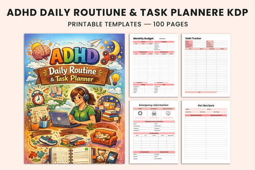 ADHD Daily Routine Task Planner cover with printable task planner pages