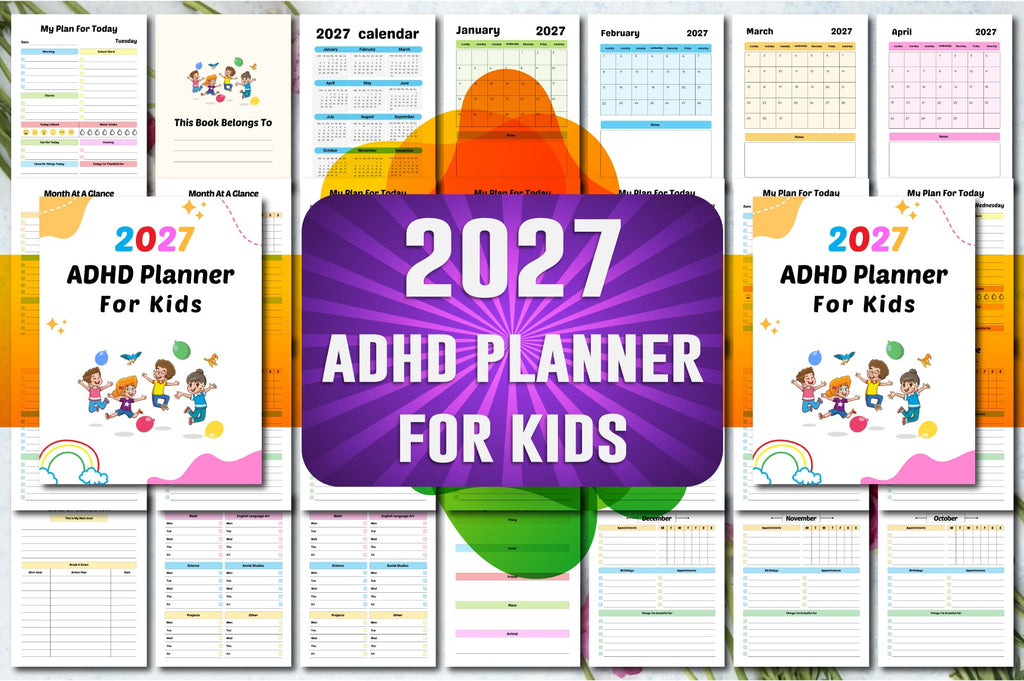 ADHD Planner for Kids cover with printable planner pages