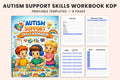 Autism Support Skills Workbook cover with printable autism support worksheets