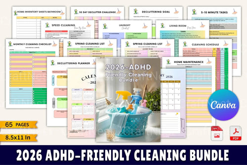 ADHD-Friendly Cleaning Tips printable guide cover with simple home organization strategies