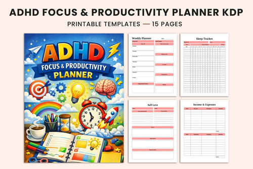 ADHD Focus Productivity Planner cover with printable productivity planner