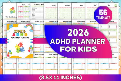 ADHD Planner for Kids printable digital planner cover