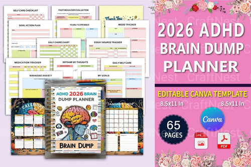 ADHD Printable Planner brain dump workbook cover preview
