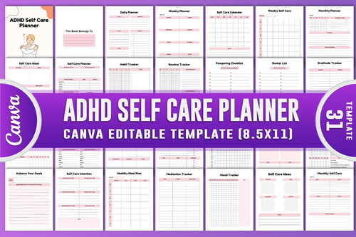 ADHD Self-Care Planner cover with printable self-care planner pages