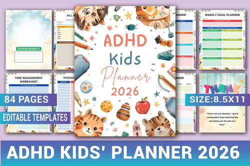 ADHD Kids Planner cover with printable planner pages for routines and organization