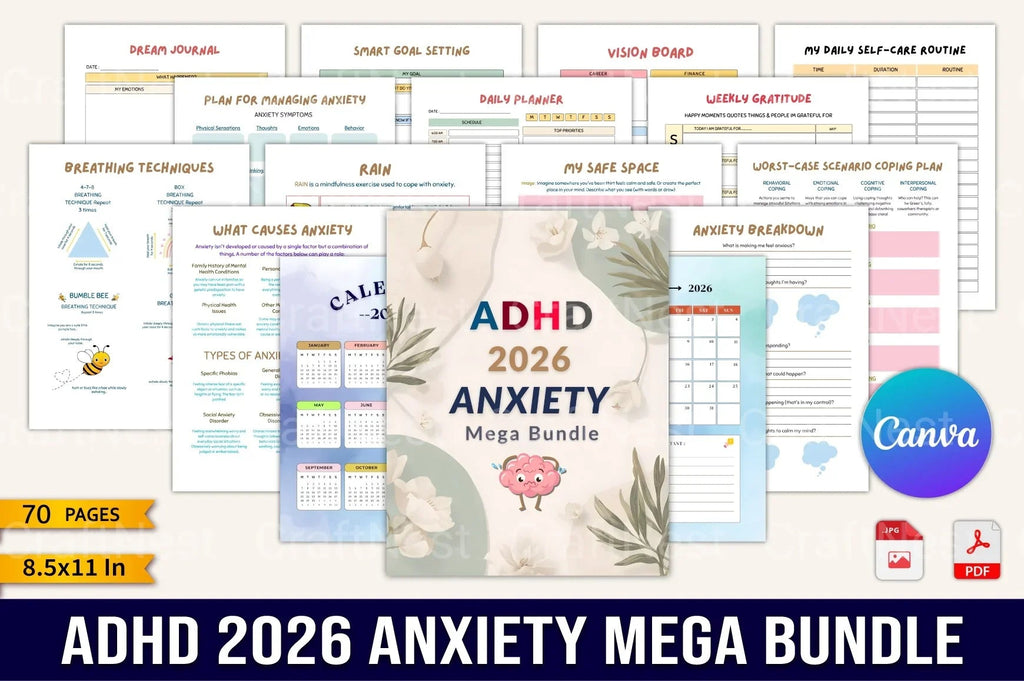 ADHD Printable Planner complete ADHD anxiety guide cover preview
