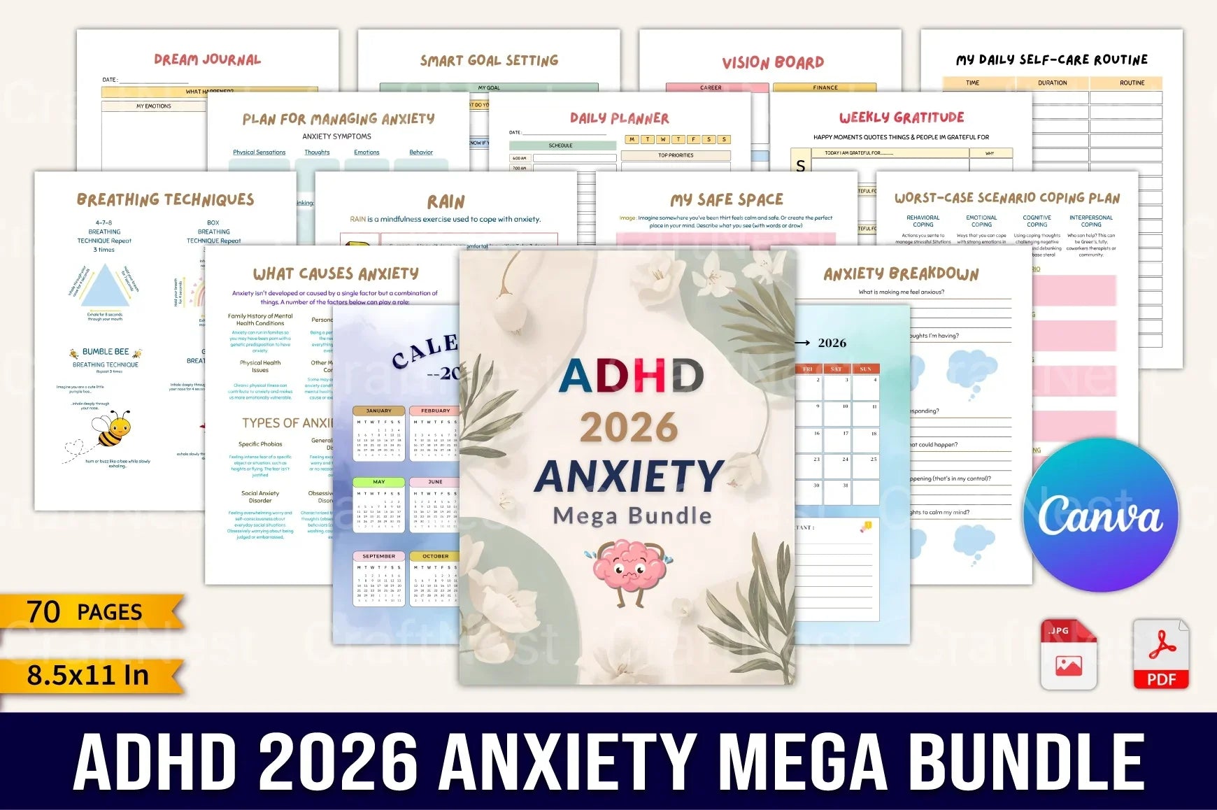 ADHD Printable Planner complete ADHD anxiety guide cover preview