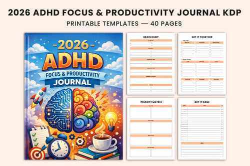 ADHD Focus Productivity Journal cover with printable journal pages