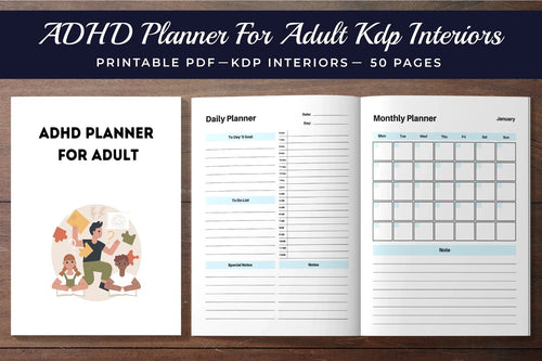 ADHD Planner for Adults Organizational Tool cover with printable planner pages