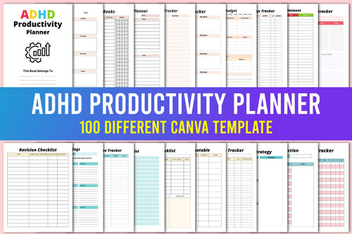 ADHD Productivity Planner cover with printable productivity planner pages
