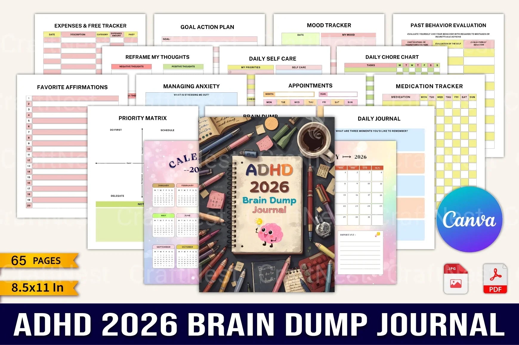 ADHD Printable Planner brain dump guide cover preview