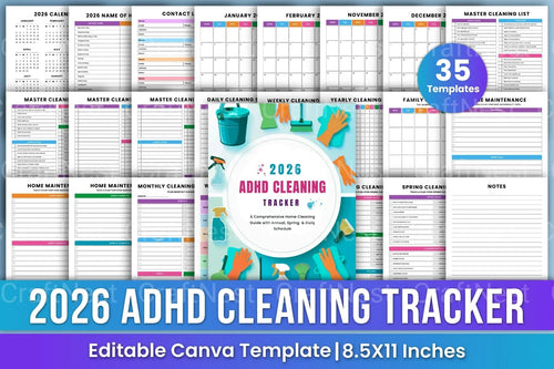 ADHD Printable Planner cleaning tracker cover for organized home