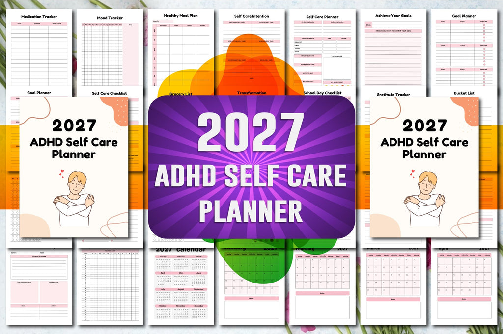 ADHD Self-Care Planner cover with printable self-care planner pages