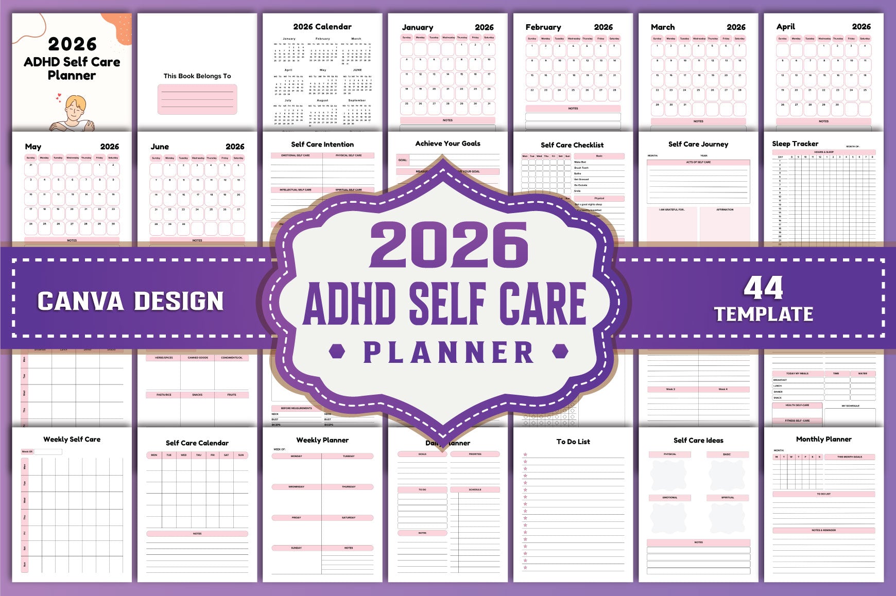 ADHD Self-Care Planner cover with printable self-care planner pages
