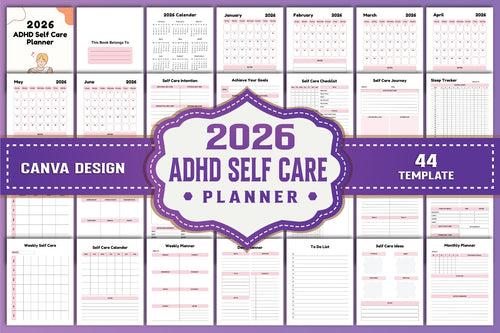 ADHD Self-Care Planner cover with printable self-care planner pages