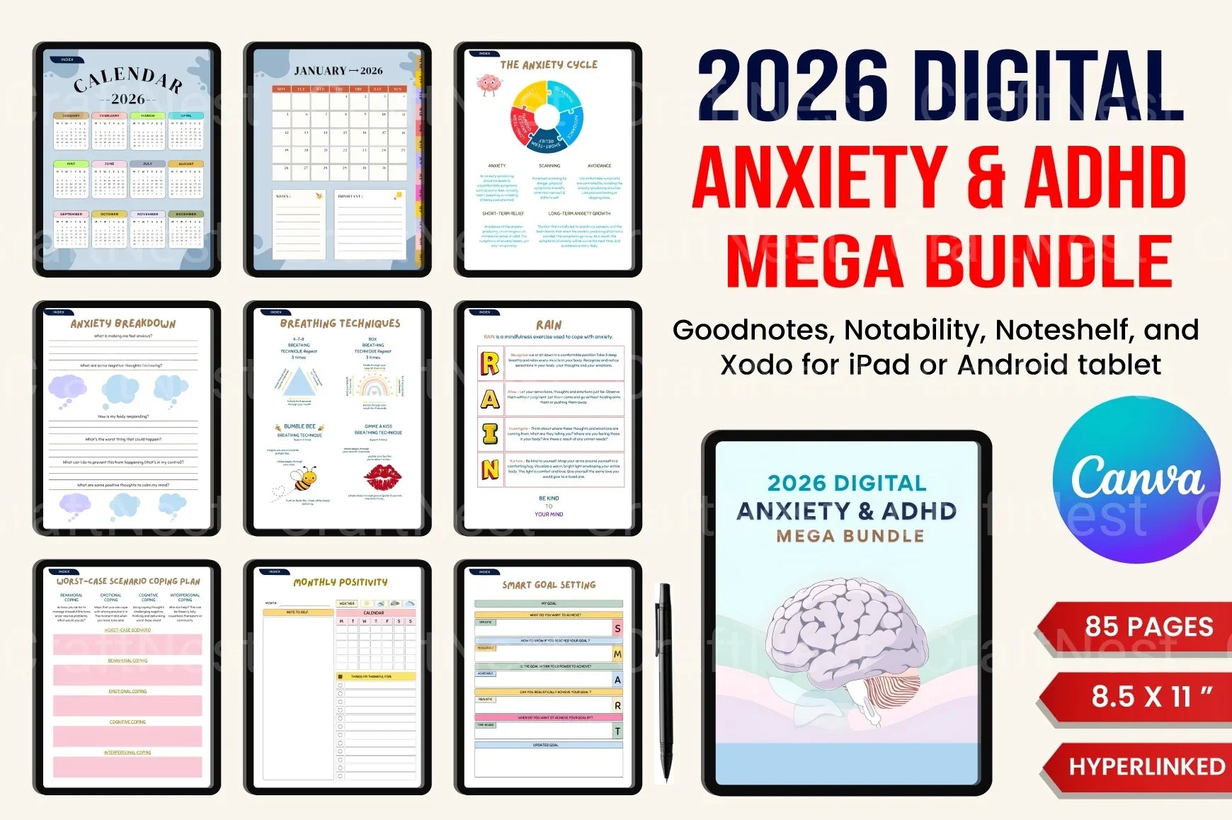 ADHD Printable Planner for anxiety and ADHD management workbook cover