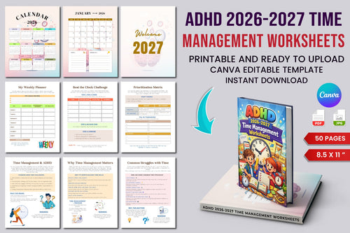 ADHD Time Management Worksheets Book cover with printable time management pages