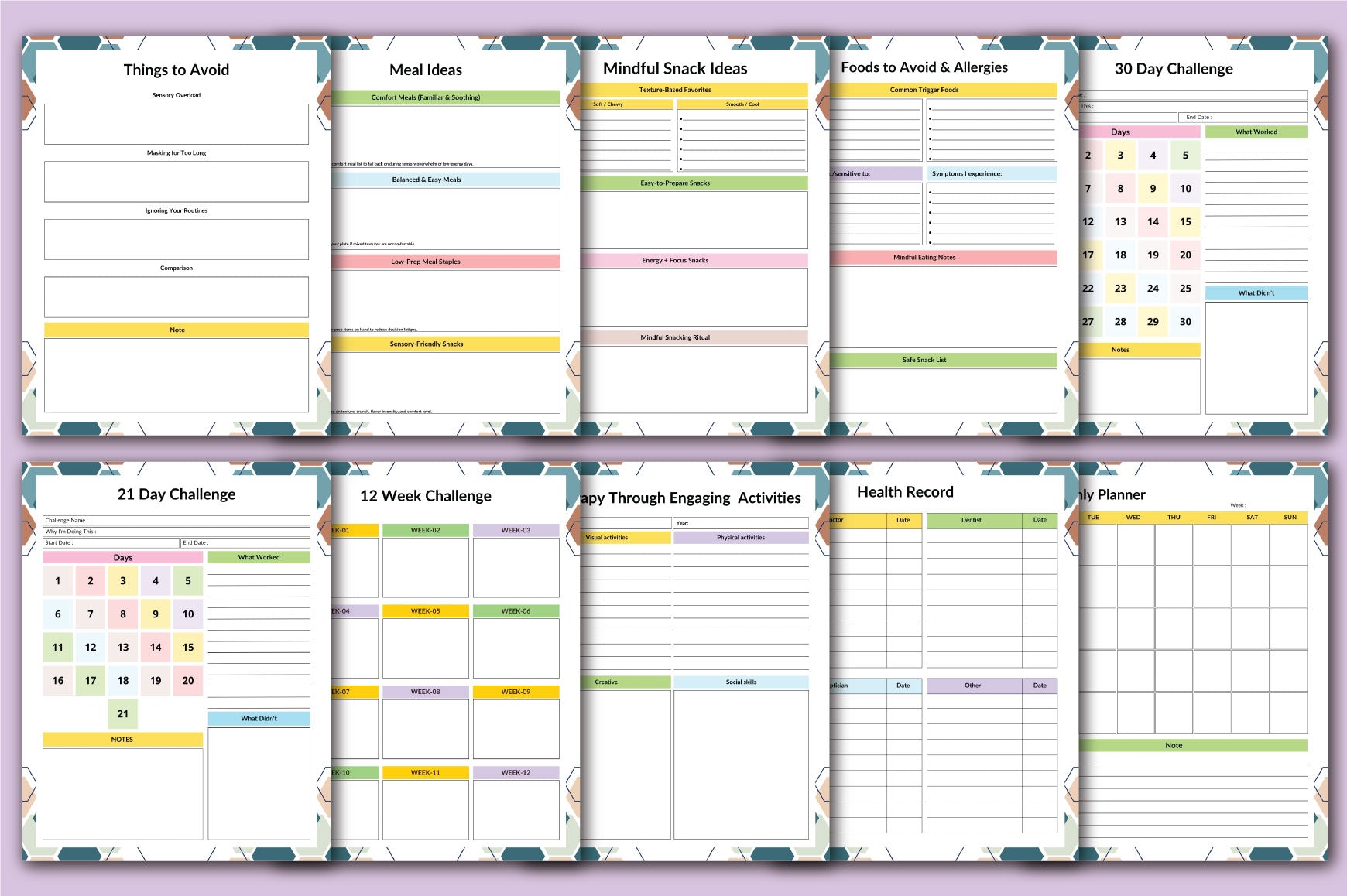 Autism Friendly Planner Worksheets