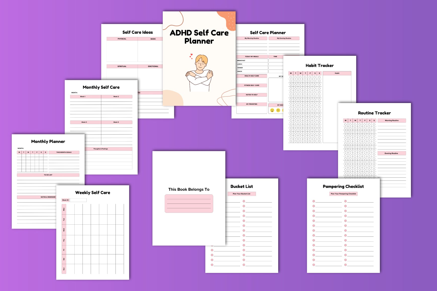 ADHD Self-Care Planner daily wellness and mood tracker printable