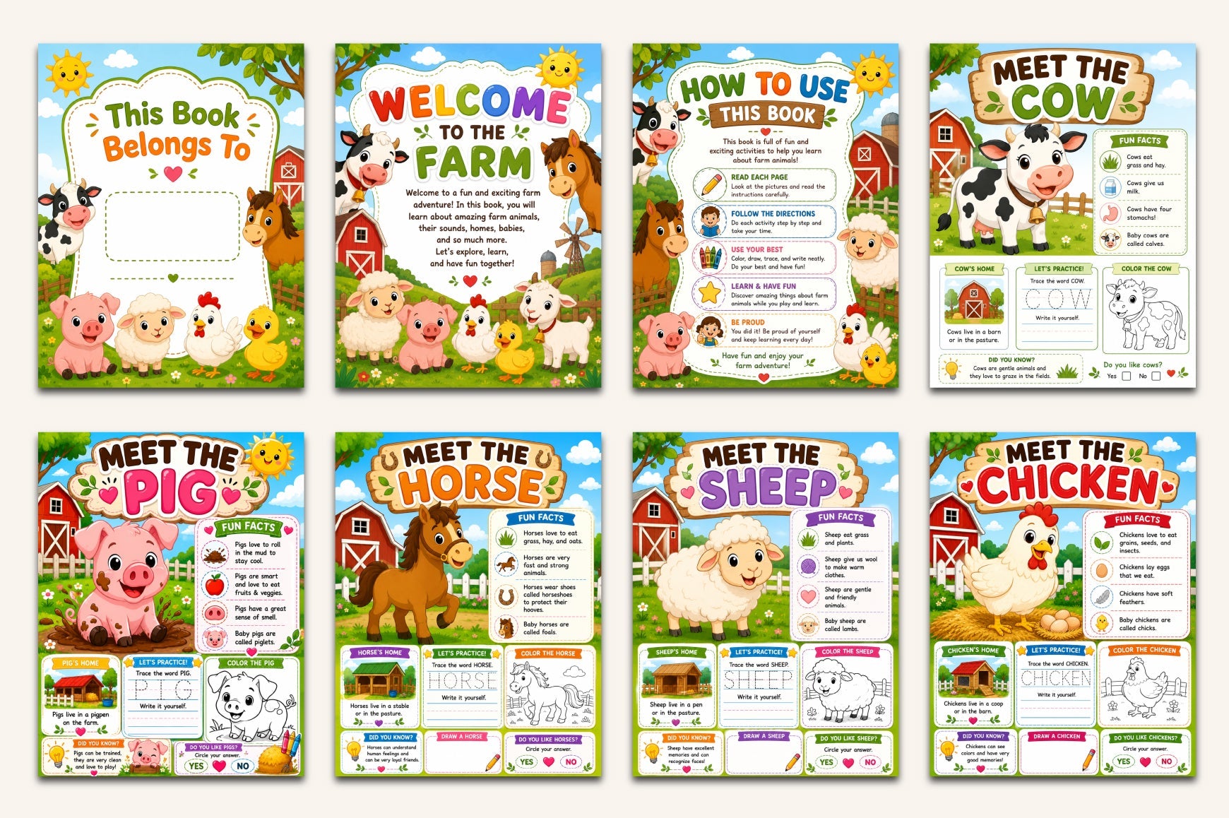 Farm Animals Learning Book
