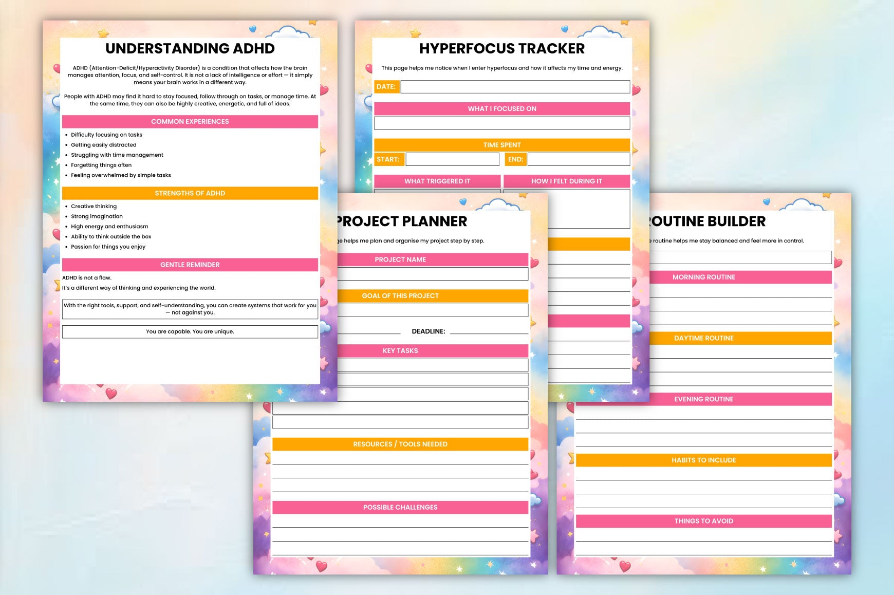 ADHD Anxiety Planner featuring daily anxiety tracking worksheets
