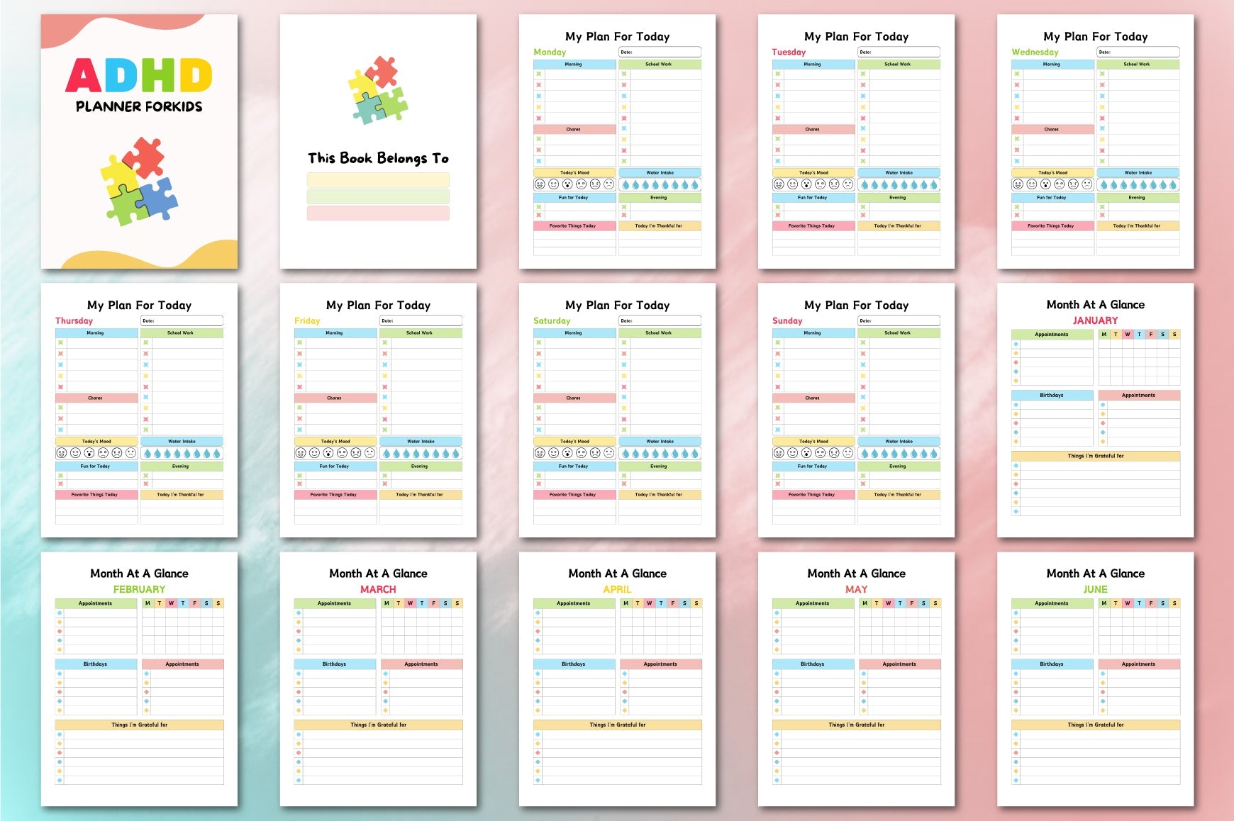 ADHD Planner for Kids Worksheets