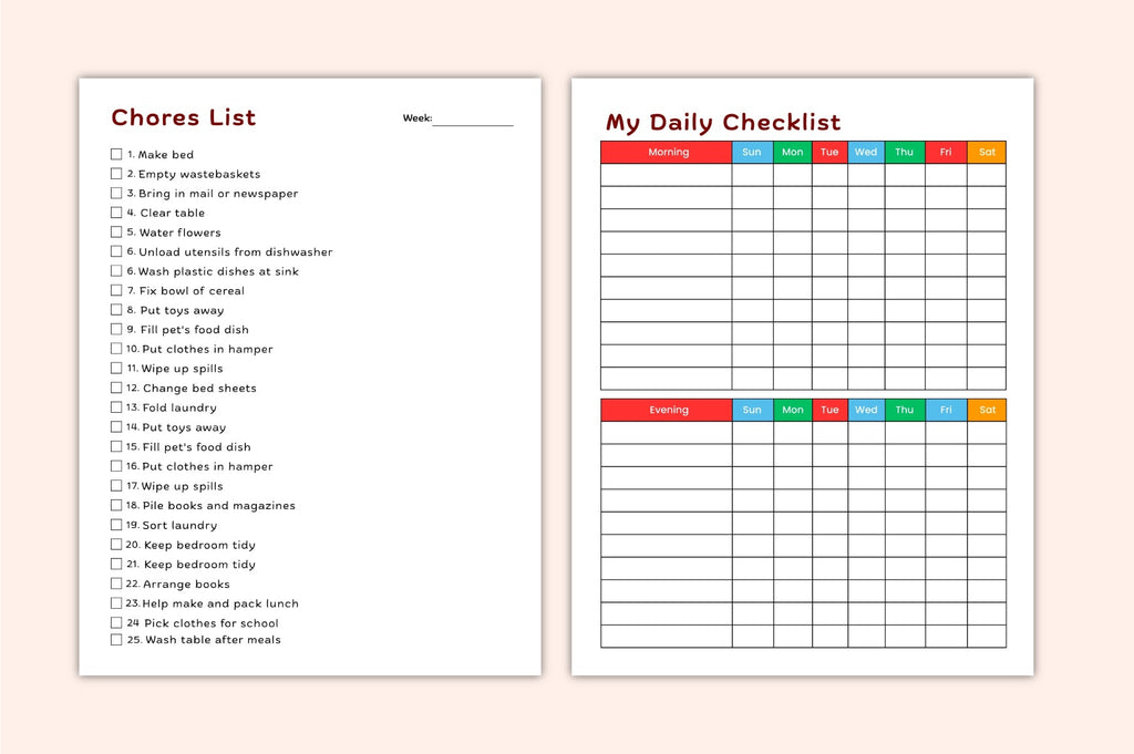 Kids Task Responsibility Chart Planner