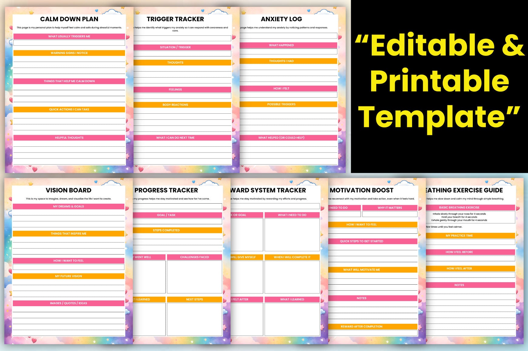 ADHD Anxiety Planner with coping strategies and reflection pages