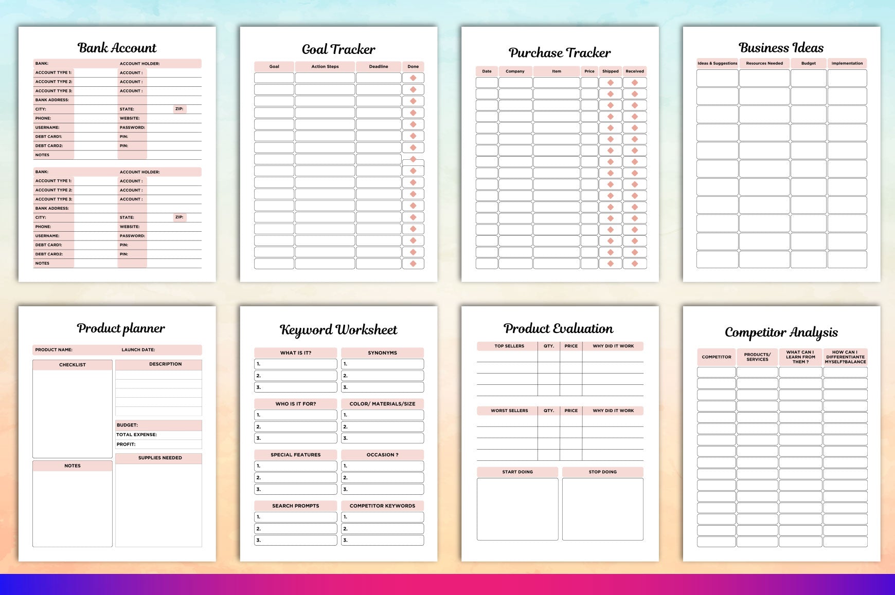 Tumbler Business Planner Template