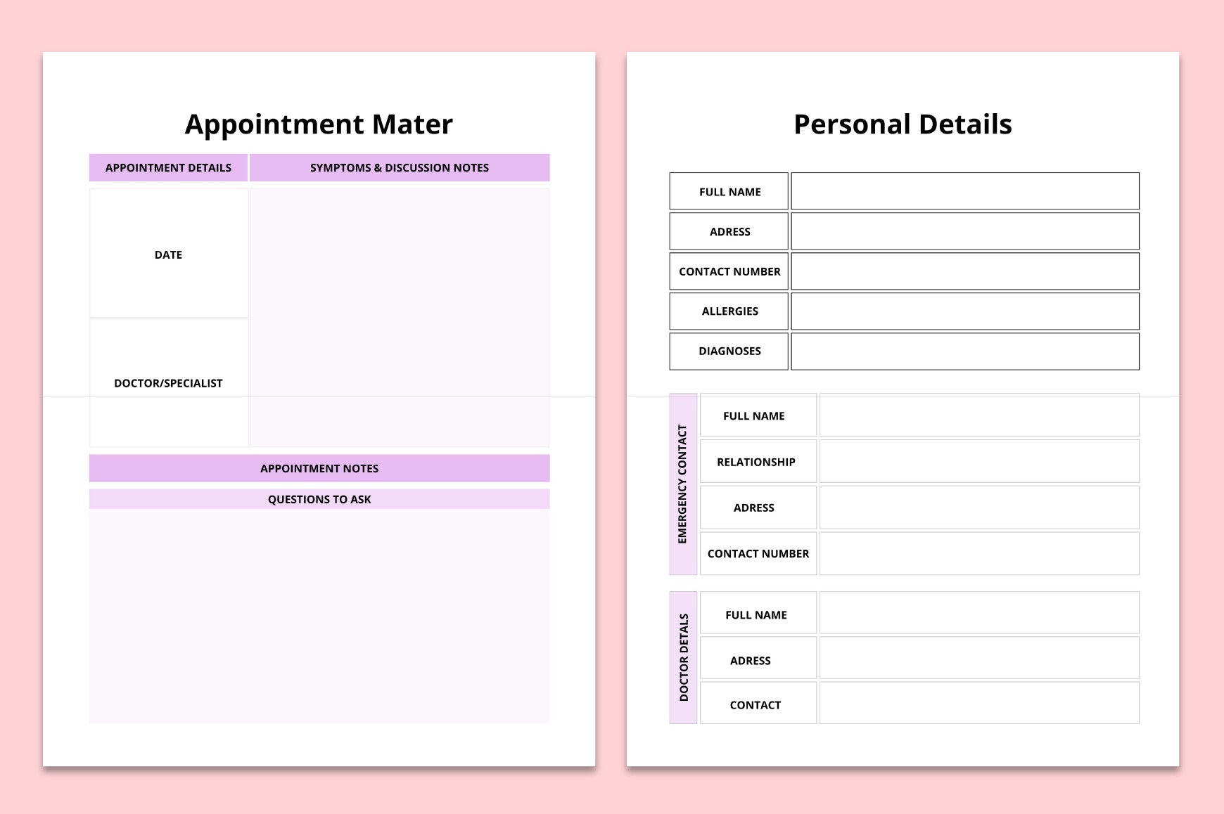 Personal Details Planner