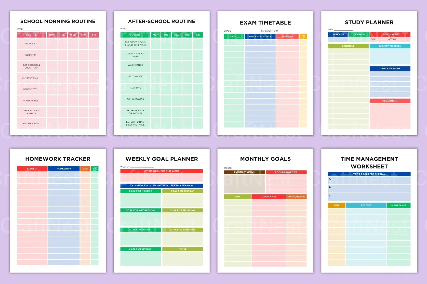 ADHD Printable Planner goal setting and positive habit tracker