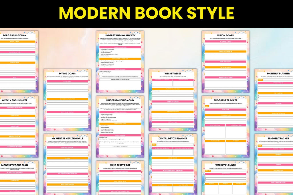 ADHD Anxiety Planner including mindfulness and wellness worksheets