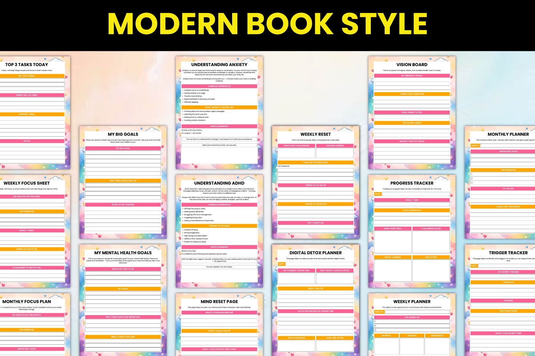 ADHD Anxiety Planner including mindfulness and wellness worksheets