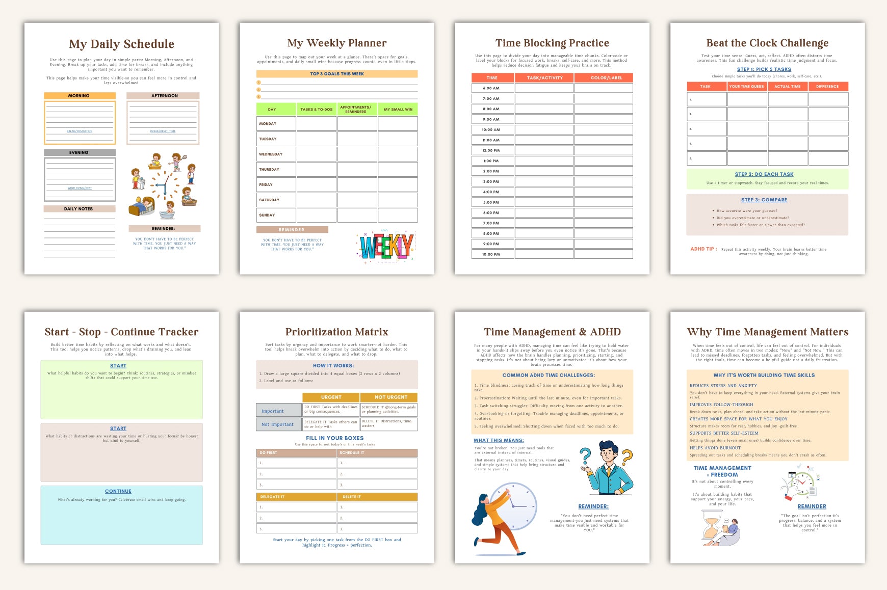 ADHD Time Management Worksheets Book with task management worksheets