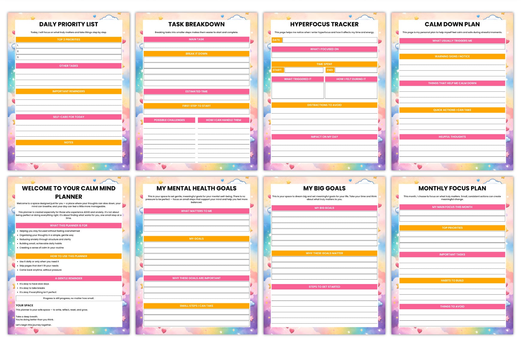 ADHD Anxiety Planner with printable emotional wellness planner