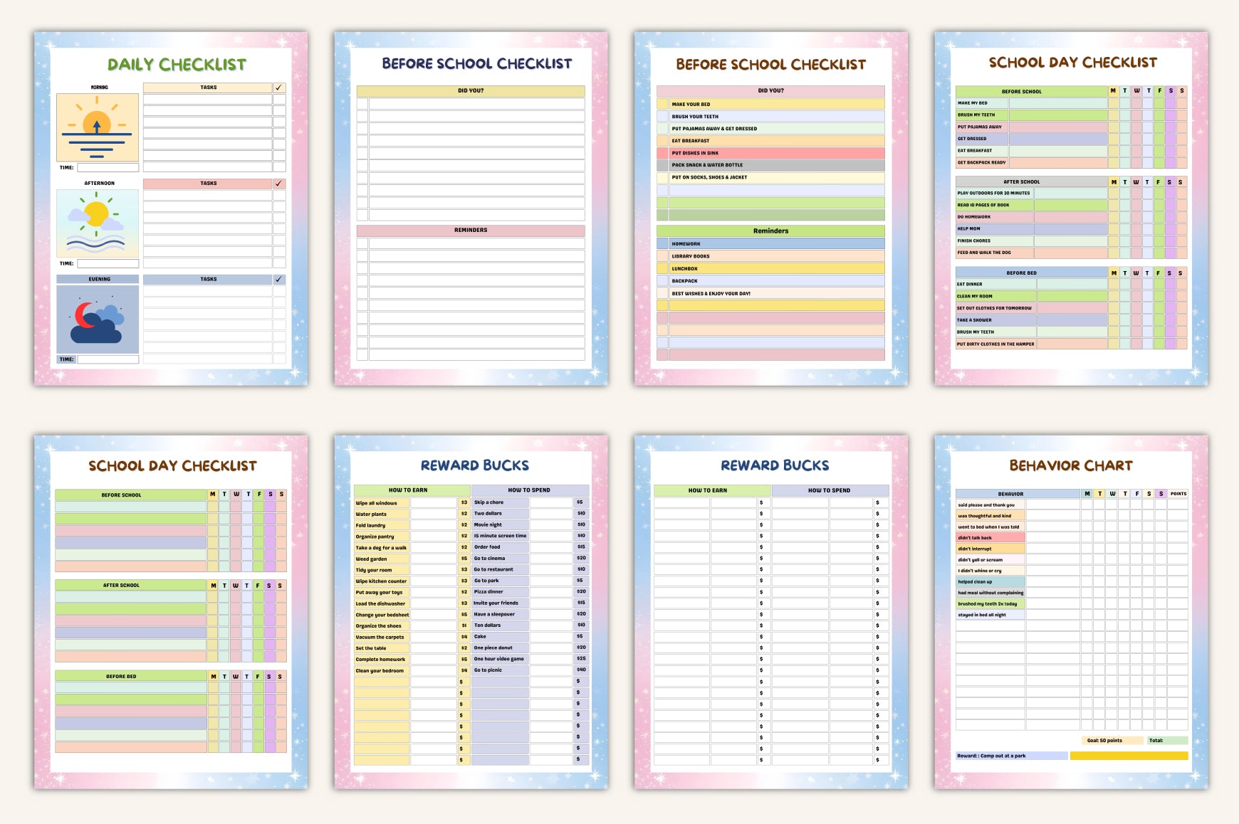 Kids Task Reward Charts Planner