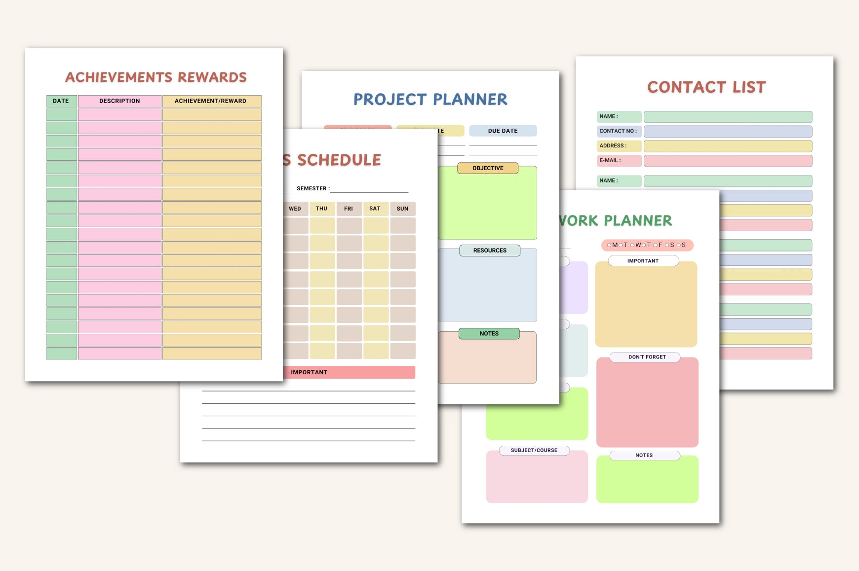 School Year Kids Planner