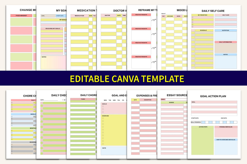 ADHD Brain Dump Journal featuring goal planning and focus worksheets