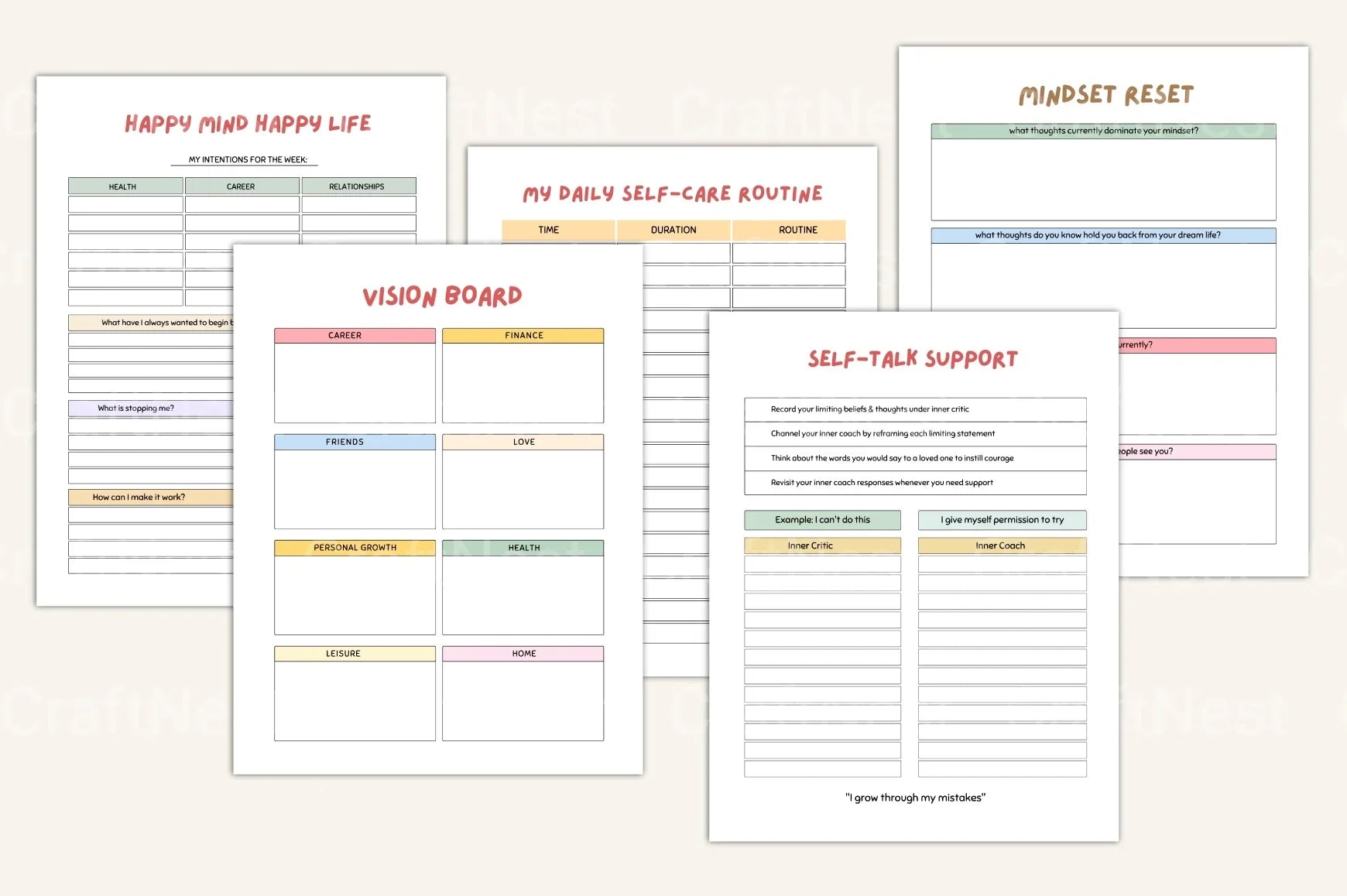 Anxiety and ADHD Management Strategies printable self-care journal pages
