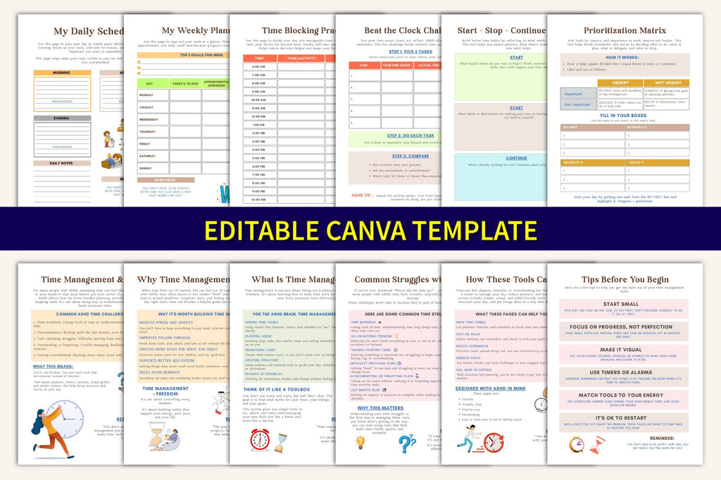 ADHD Time Management Worksheets Book with printable planning templates