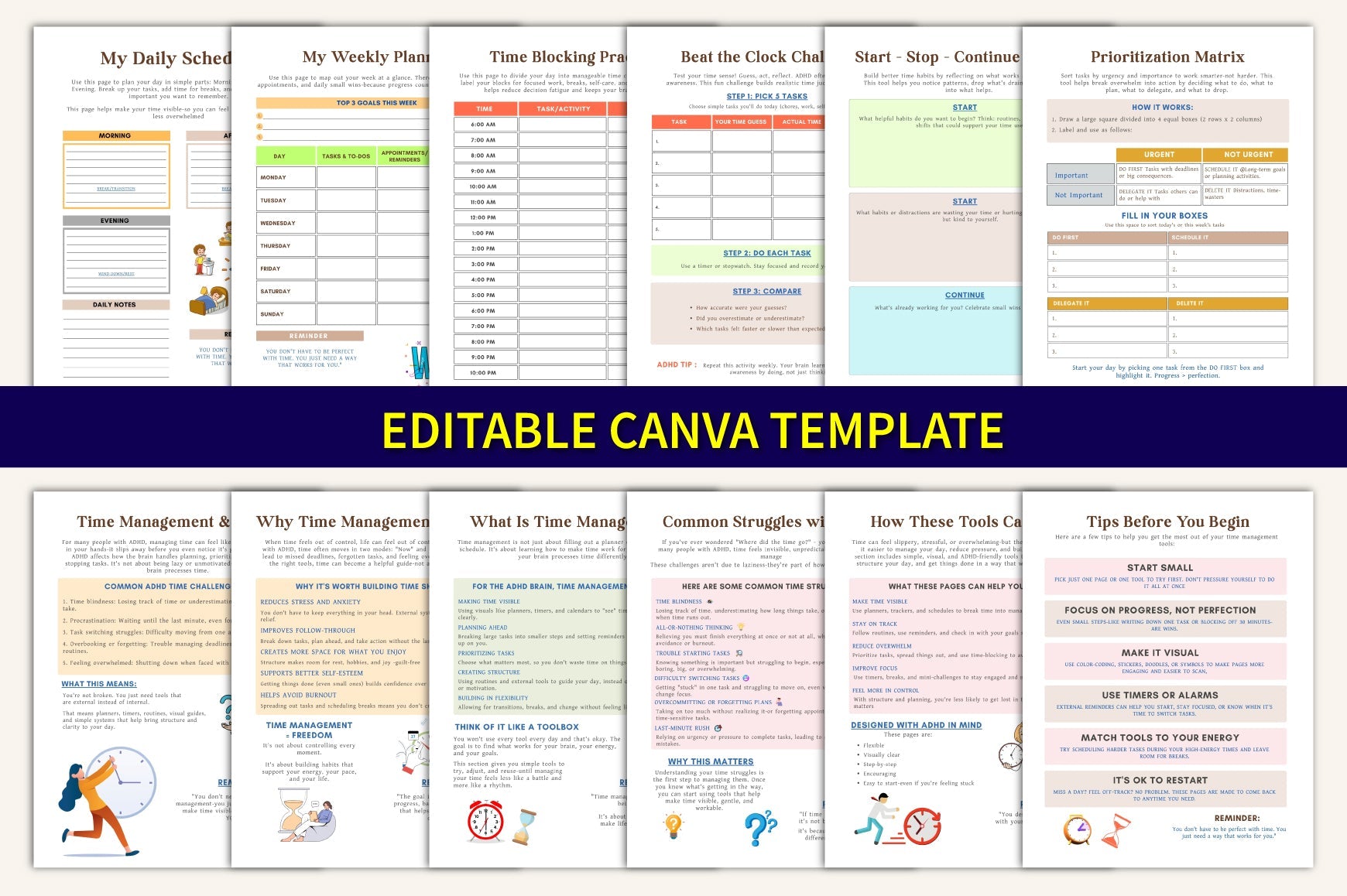 ADHD Time Management Worksheets Book with printable planning templates