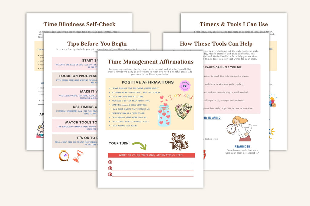 ADHD Time Management Worksheets Book including organization and scheduling pages