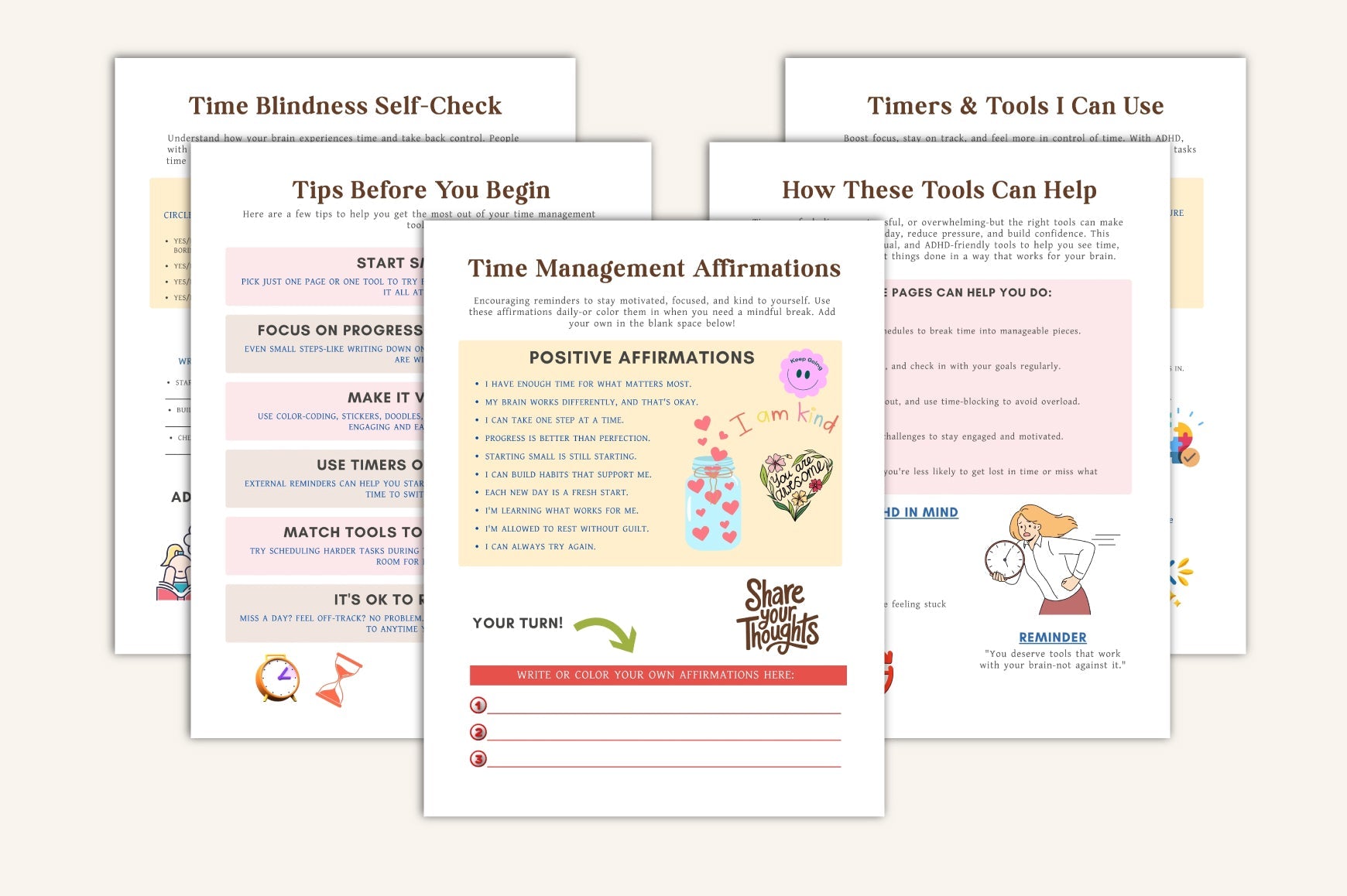 ADHD Time Management Worksheets Book including organization and scheduling pages