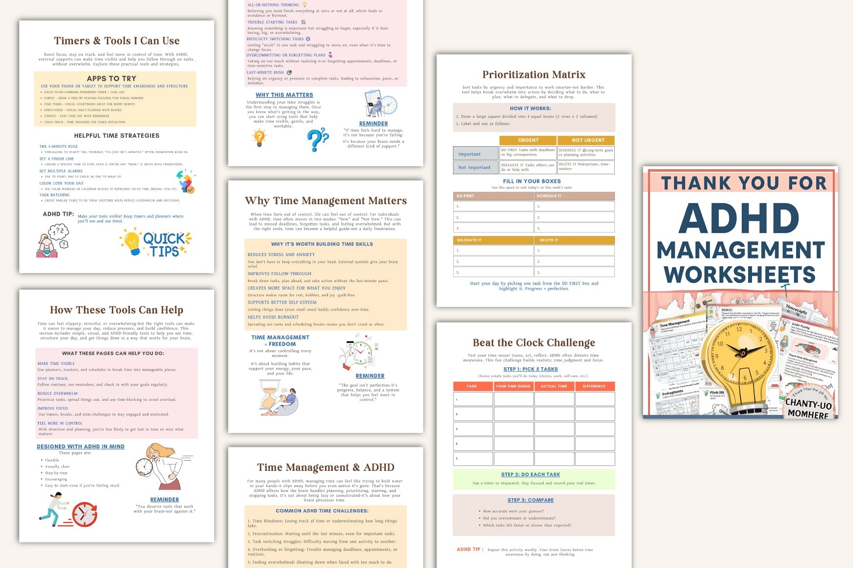 ADHD Time Management Worksheets Book with complete printable productivity worksheets