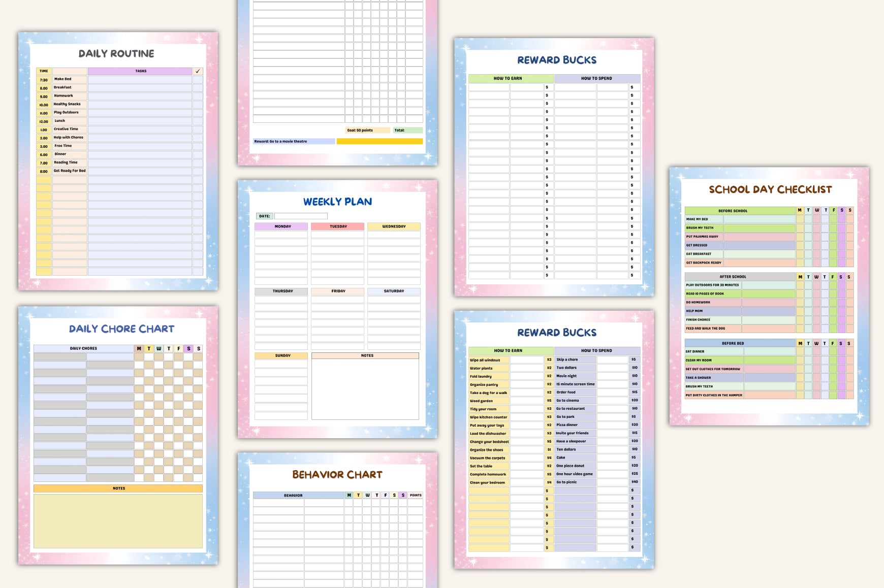 Kids Task Reward Charts Planner