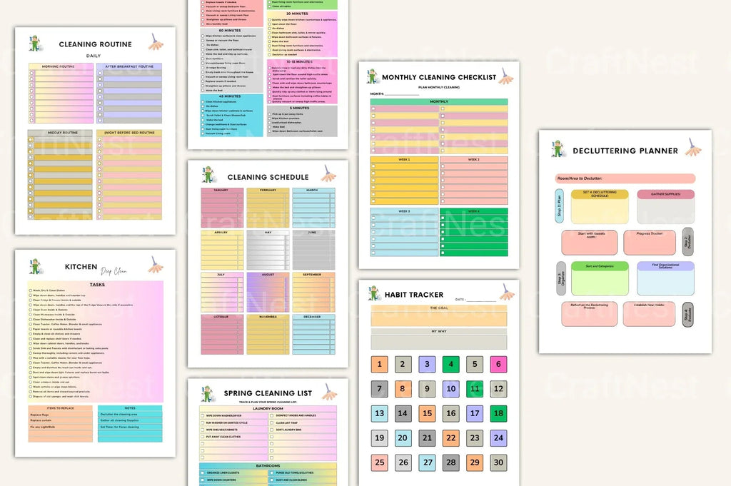 Printable ADHD cleaning tips guide with household routines and decluttering strategies