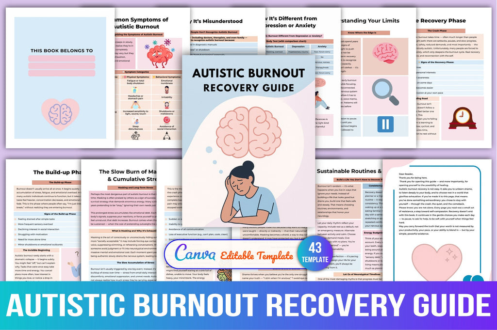 Autistic Burnout Recovery Workbook cover with printable recovery worksheets